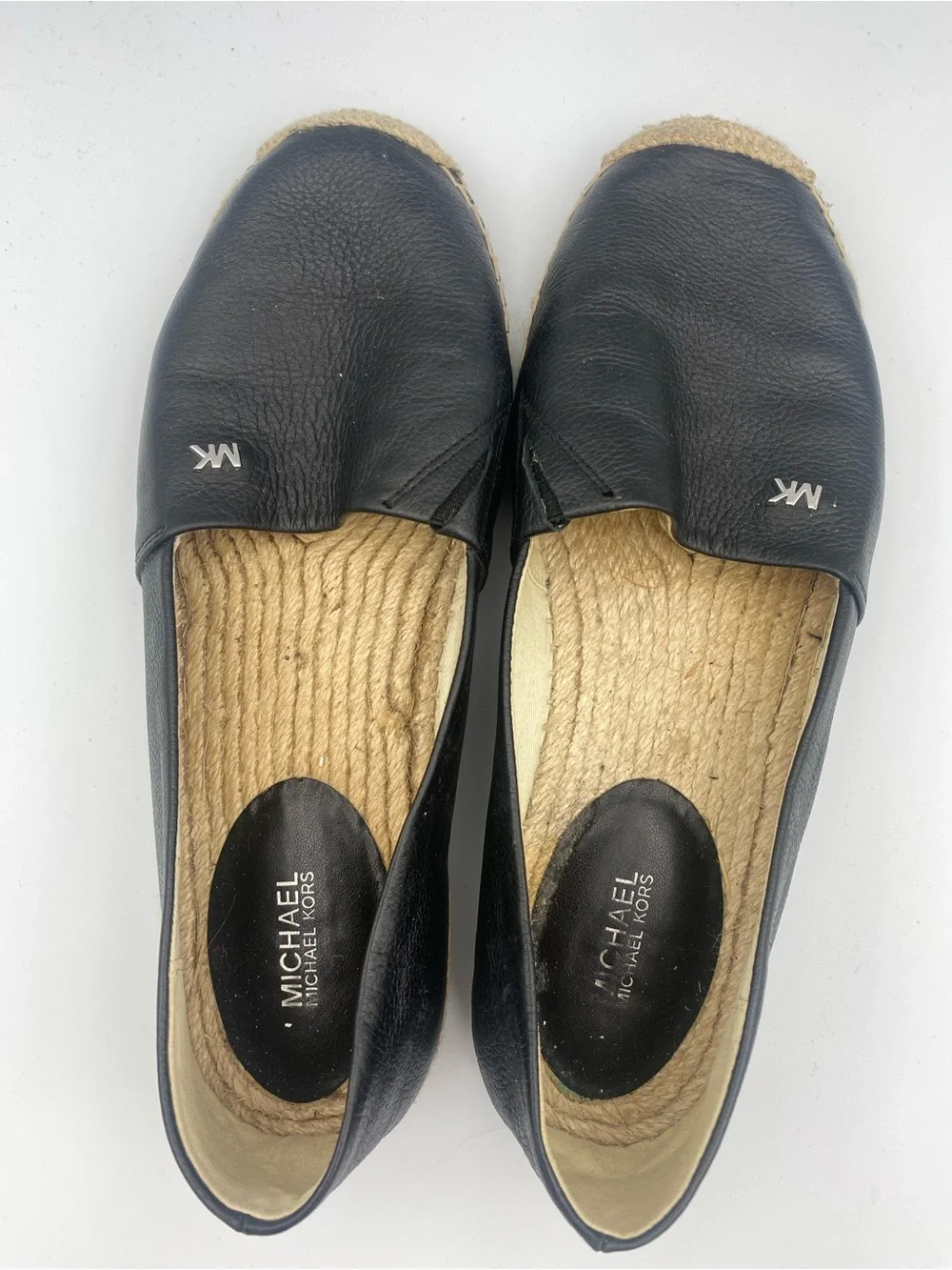 Michael Kors Black Leather Espadrille Slip-On Flats